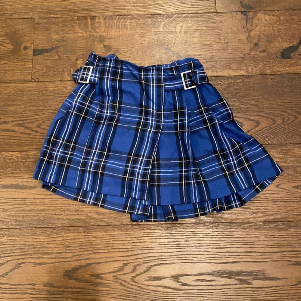 Royal blue mini plaid skirt